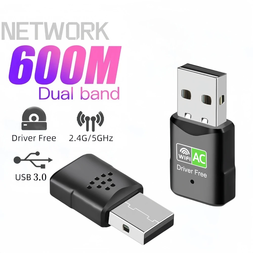 600Mbps USB 3.0 WiFi Adapter Dual Band 2.4/5GHz for Windows 10/11 PC - €12,85 EUR