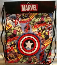 Marvel AVENGERS W/ CAPTAIN AMERICA Logo Drawstring Gym Bag Back Sack -NEW - £14.09 GBP