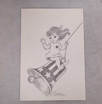 Ann Adams Pencil Drawing Card 79 Girl on Patriotic Bell - $8.95