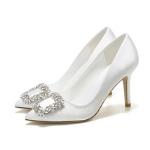 Korean Style Pointed High Heel White Wedding Shoes Rhinestone Bridal Shoes Small - £57.99 GBP