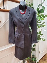 Randy Kemper Women Black Striped Wool Single Breasted Blazer &amp; Skirt 2 Pcs Suit - £87.44 GBP