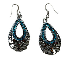 Costume Jewelry Earring Pierced Two Tone 2&quot; Dangle Faux Turquoise - £9.19 GBP