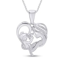 SwaraEcom 0.75 Carat Round Shape Gemstone Mom with Child Heart Pendant Necklace  - £65.46 GBP+