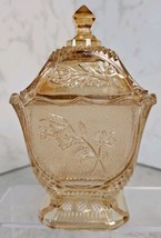 Vintage Imperial Glass Peach Square Rose Candy Dish With Lid - $295.62 MXN