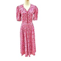 Vintage Laura Ashley Midi Dress Size 10 Red Pink Floral Cottagecore Prairie - £90.14 GBP