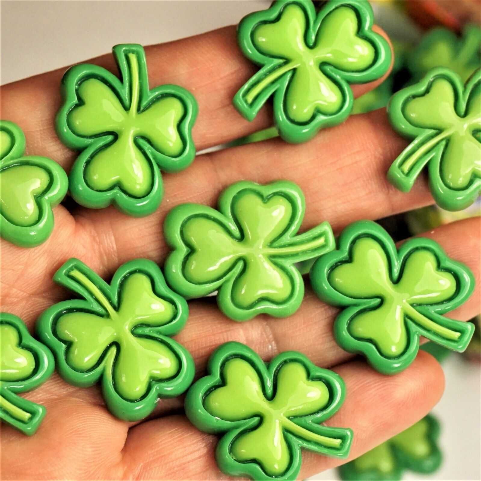 Primary image for SHAMROCK LEAVES Flatback Cabochons For St Patrick's Day DIY Crafts, Small Gift