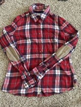 L.O.G.G. by H&amp;M Button Down Multi Color Plaid Flannel Shirt Women&#39;s Size 8 Patch - £12.27 GBP