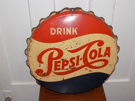 Vintage 1958 Drink Pepsi-Cola Embossed Bottle Cap Sign - $940.50