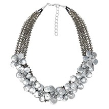 Floral Harmony Silver Natural Coin Pearl Statement Necklace - £40.12 GBP