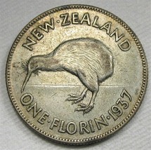 1937 New Zealand 1 Florin .500 Fine SIlver .1818oz CH VF Coin AF80 - $21.22