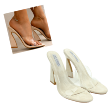 Cape Robbin Womens Clear Transparent Block Heel Slip-on Beige Sandals Sz 10 - $24.74