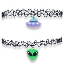 Alien Choker Set of 2 Necklaces UFO Spaceship Cute Lightweight One Size ... - $35.09
