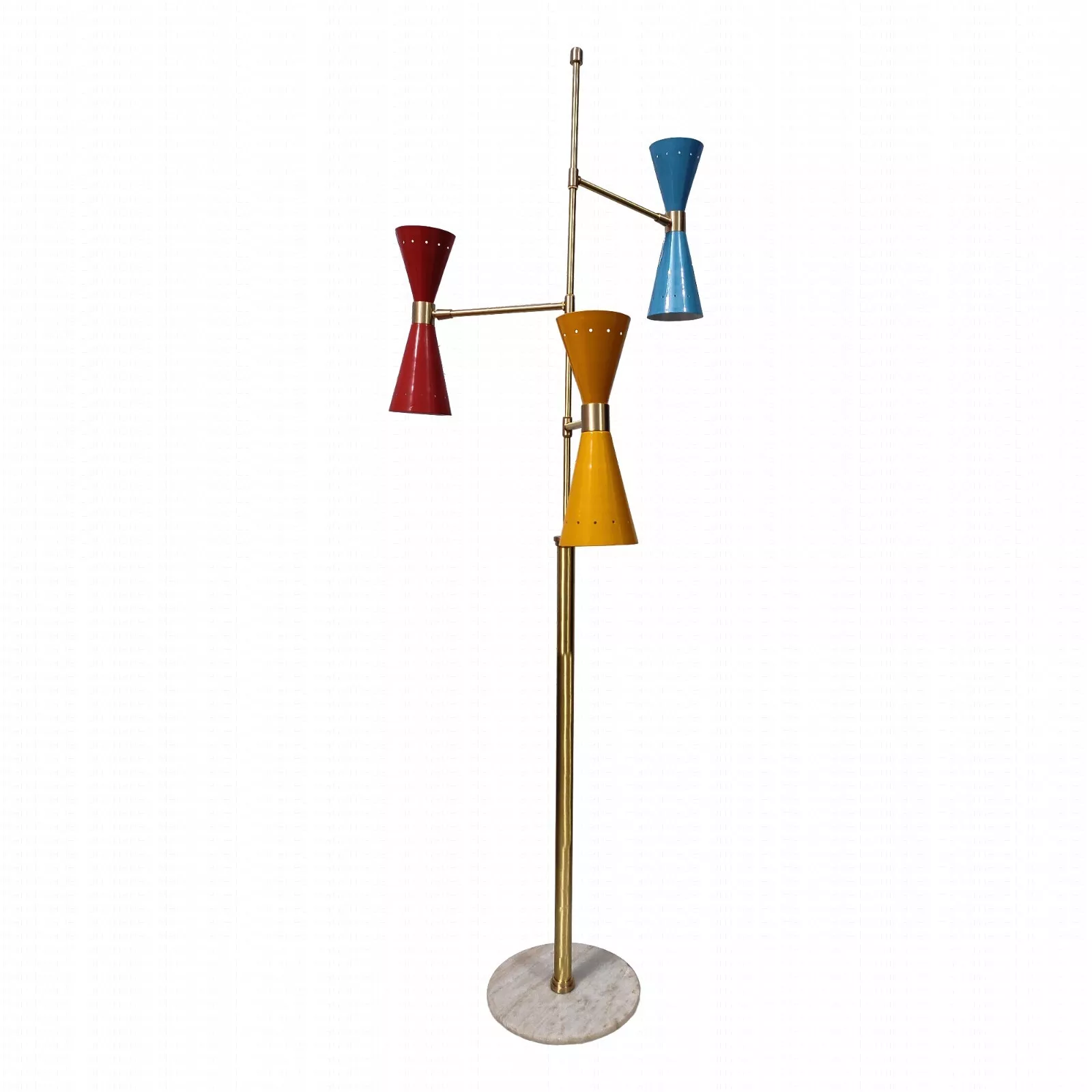 Large 3 Arm Floor Lamp Light with Brass Iron Cone Dual Shade &amp; Stone Base - €430,39 EUR