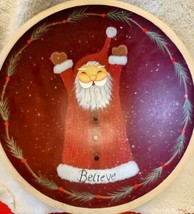 Wooden Hand Painted Santa Believe Bowl Primitive-Country Christmas 11” Round - $16.99