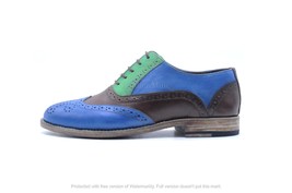  Two Tone Wingtip Oxfords Dress Shoes For Men, Genuine Leather Custom Shoes - $180.49