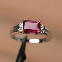 2Ct Emerald Cut Simulated Ruby Solitaire Engagement Ring 14K White Gold Plated - £32.80 GBP