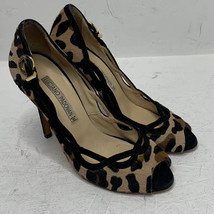 Luciano Padovan Cow Hyde Leather cheetah Print Peep Toe Heels pumps SZ 3... - £26.52 GBP