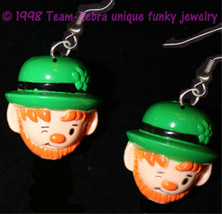 Huge Funky Cute Leprechaun Head Earrings Lucky Irish Luck Charms Costume Jewelry - £5.44 GBP