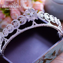 Full AAA Zircon Hair Crown White  Flower Princess Bridal Tiara Wedding Prom Acce - £73.99 GBP