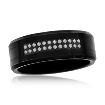 Polished Double Row CZ Black Tungsten Ring - £73.66 GBP