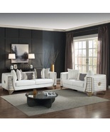  Novara Cream and Gold Velvet Modern Sofa &amp; Loveseat Set - $1,999.00