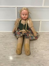 Vintage Antique Polish Folk Art Doll 13&quot; Celluloid Face signed - $11.88