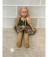 Vintage Antique Polish Folk Art Doll 13&quot; Celluloid Face signed - £9.31 GBP