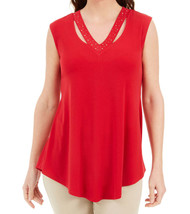 JM Collection Womens Embellished Cutout Tank Top,New Red Amore,X-Large - £20.24 GBP