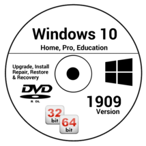 Windows 10 1909 Version 32Bit 64Bit Recovery Reinstall Boot Restore DVD Disc  - £15.70 GBP