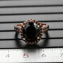 3Ct Oval Cut Black Diamond Red Garnet Halo Engagement Ring 14K Rose Gold... - £99.33 GBP