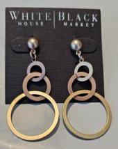 White House Black Market Stud Earrings Silver Gold &amp; Rose Gold Tone Circles - £13.42 GBP