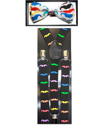 Mustache SUSPENDERS and BOW TIE COMBO SET Unisex Adjustable Suspender Bo... - £6.68 GBP