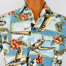 Kalaheo Hawaiian Aloha Small Shirt Military Fighter Planes WW11 Hibiscus... - $39.99