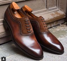 New Handmade Men Brown Sued &amp; Leather Lace up Oxford Dress Formal Shoes for Men - £102.84 GBP