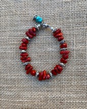  “Red Apple“ Red Coral and Turquoise Droplet Bracelet Made In USA Free Shipping! - £25.31 GBP