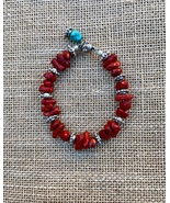  “Red Apple“ Red Coral and Turquoise Droplet Bracelet Made In USA Free S... - £25.28 GBP