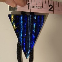 Blue Gold Black Iridescent Vintage Original Glass Western Bolo Triangle Tie - $39.15