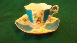 HAND PAINTED CHINA DEMITASSE CUP AND SAUCER FROM JAPAN BLUE &amp; WHITE WITH... - £23.70 GBP