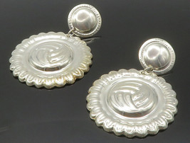 MEXICO 925 Silver - Vintage Shiny Embossed Design Round Dangle Earrings - EG6814 - £75.99 GBP