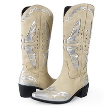 Western Cowboy Winter Boots For Women Butterfly Vintage Retro Butterfly Patchwor - £74.33 GBP