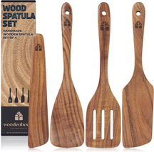 Wooden Spatula for Cooking, Kitchen Set of 4, Natural Teak Wooden Utensils Inclu - £27.48 GBP