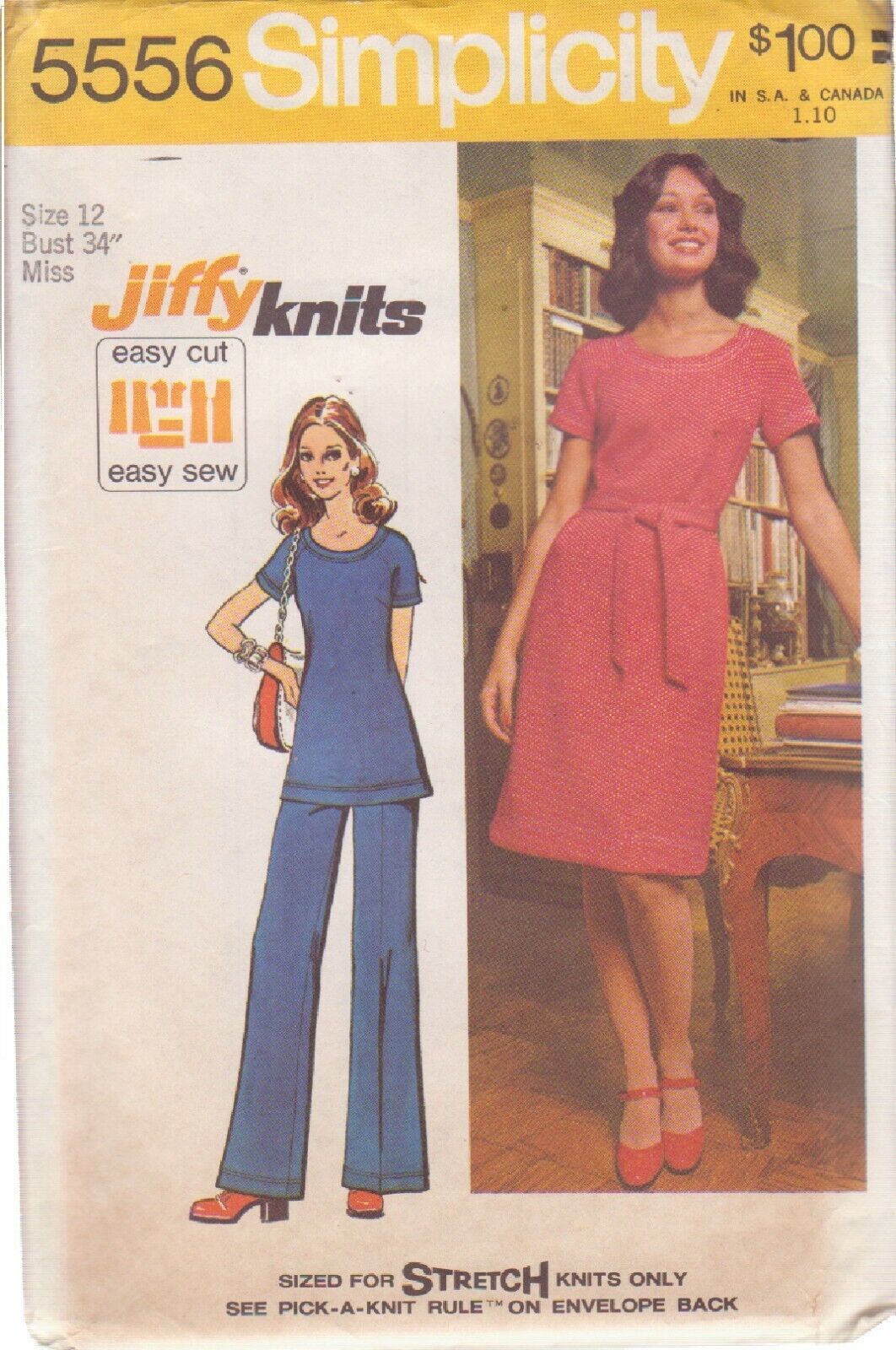 SIMPLICITY 5556 SIZE 12 VINTAGE PATTERN MISSES' DRESS OR TUNIC AND PANTS - $3.00