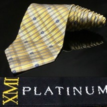 XMI Platinum 57&quot; Mans Tie Patterned Silk Gold Black Gray Stripe Very Nice - £16.78 GBP