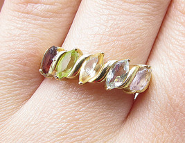 Gold Over 925 Silver - Multicolored Gemstones 5-Stone Band Ring Sz 6 - RG1682 - $24.57