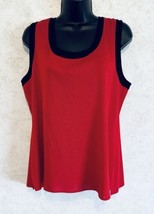 Exclusively Misook Womens Tank Top Size XL Red Black Trim Sleeveless Acrylic - £17.47 GBP