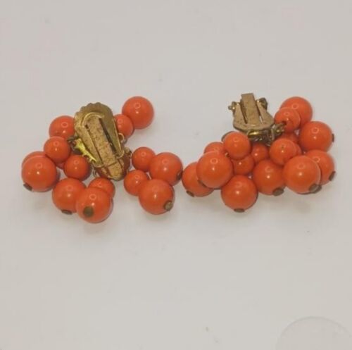 Vintage Orange Cluster Beads Clip on Earrings - $15.00
