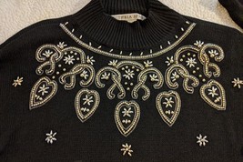 Victoria Jones Long Sweater Tunic Cotton BLACK Beaded Embellished New Years SZ M - £11.64 GBP