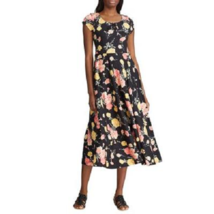 New Chaps Black Yellow Floral Cotton Midi Fit And Flare Dress Size Pxl Petite - £42.78 GBP