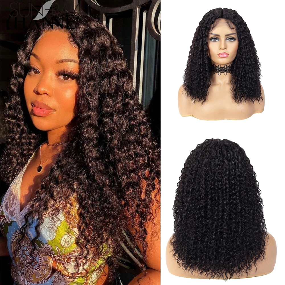 SUNRAY Curly Lace Front Human Hair Wigs with Baby Hair Pre Plucked 13*1 T Part - £119.40 GBP