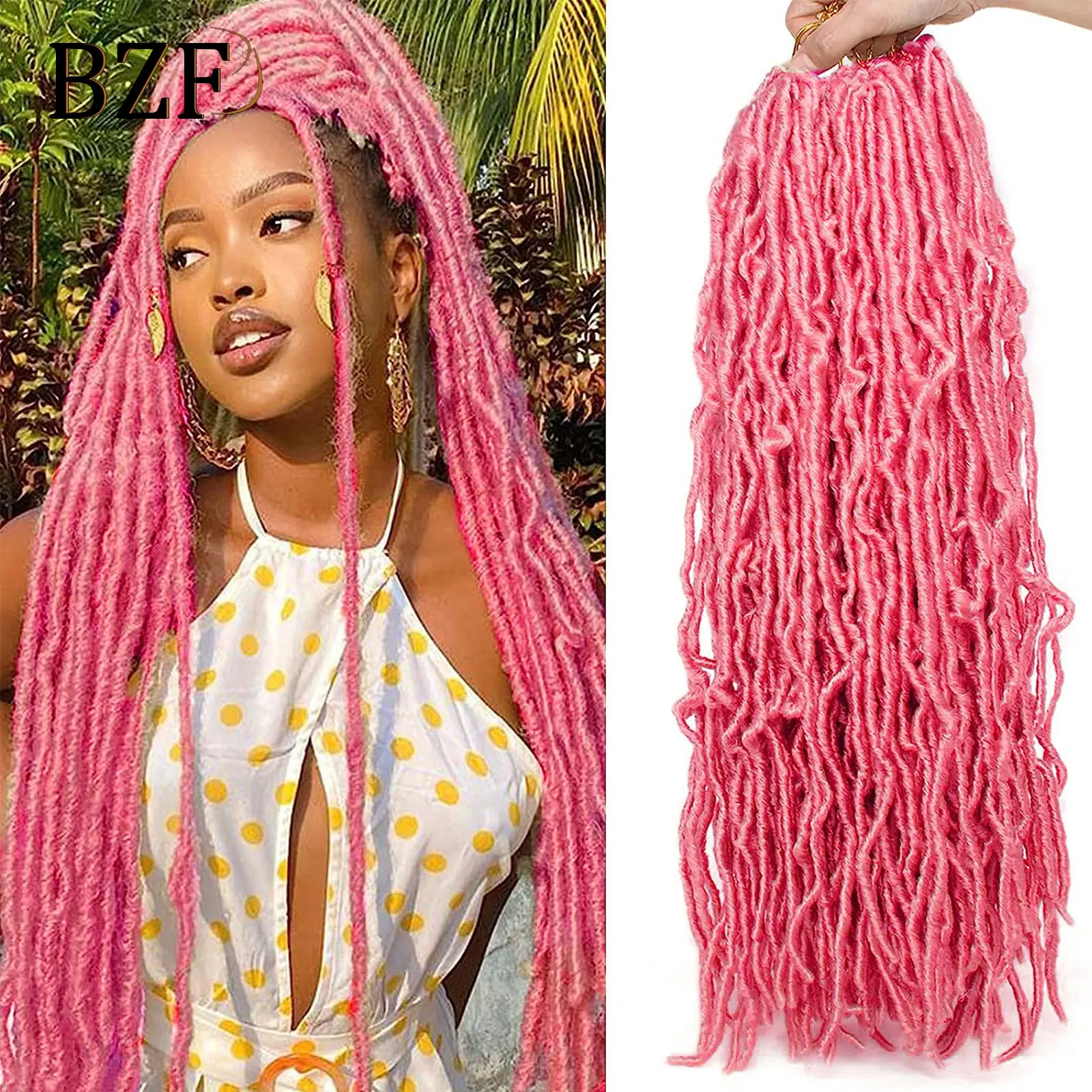 36inch pink soft new faux locs crochet hair braids for women red grey blonde goddess nu thumb200